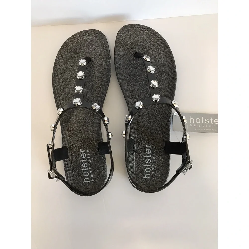 black sandal flats‎ with studs women's 7